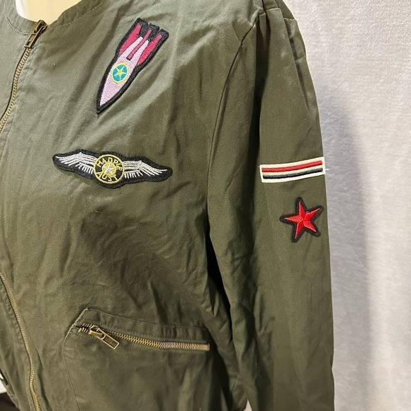 Free Bird | Army Zip Up Jacket with Patchwork | Army Green | Size: L - Picture 4 of 9